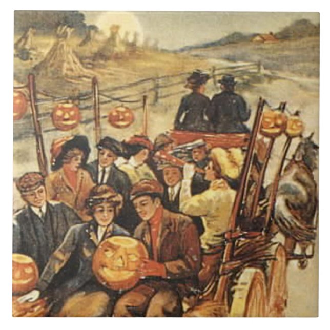 Spuk Hayride Jack O' Lantern Pumpkin Moon Fliese (Vorderseite)