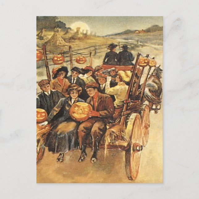 Spuk Hayride Jack O' Lantern Pumpkin Moon Postkarte (Vorderseite)