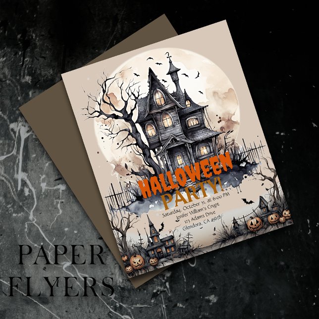 Spuk Herrenhaus Halloween Spooky Party Einladung Flyer (Inexpensive and ideal Halloween invitations, perfect for inviting guests to your party.)