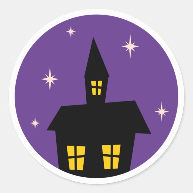 Spuk Herrenhaus Lila Halloween Runder Aufkleber (Vorderseite)