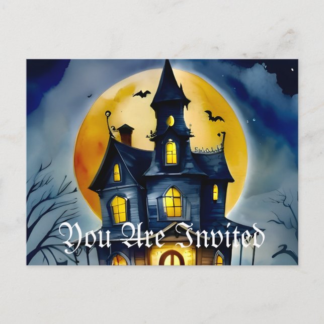 Spuk Hollow und Mond Einladungspostkarte (Vorderseite)