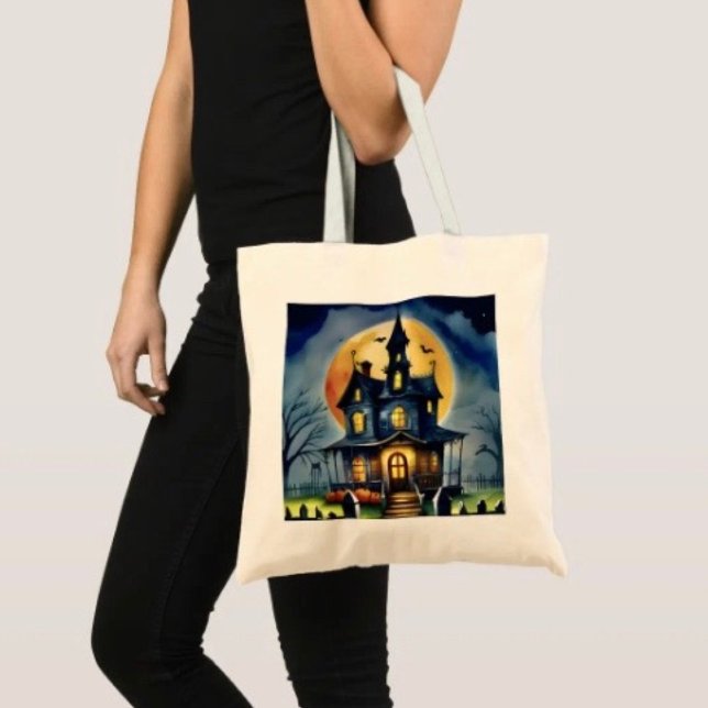 Spuk Hollow und Mond Tragetasche (100% natural material 100% cotton D: 15.75"l x 15.25"w 5 handle colors
)