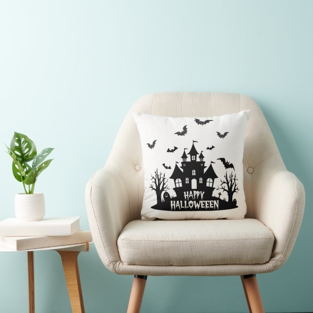 Spuk House Black & White Happy Halloween Kissen (Stuhl )