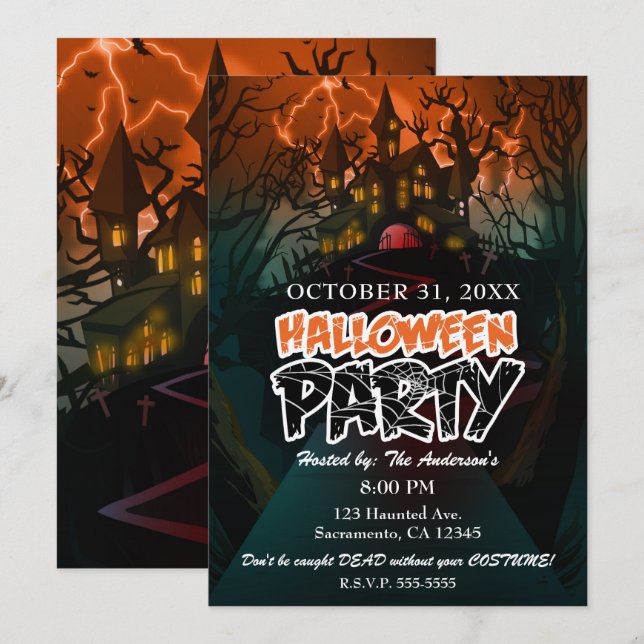 Spuk-House-Friedhof-Halloween-Party Einladung (Vorne/Hinten)