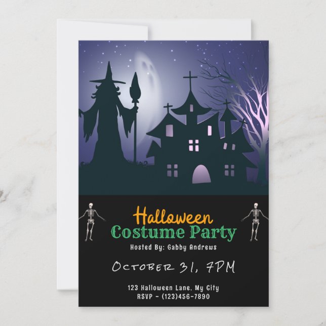 Spuk House Ghost Hexe Stars Halloween Einladung (Vorderseite)