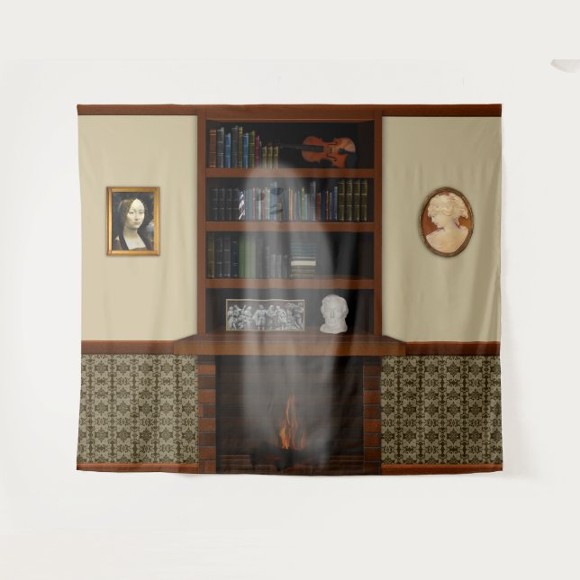 Spuk House Ghost Library Halloween Wandteppich (Vorderseite (Horizontal))