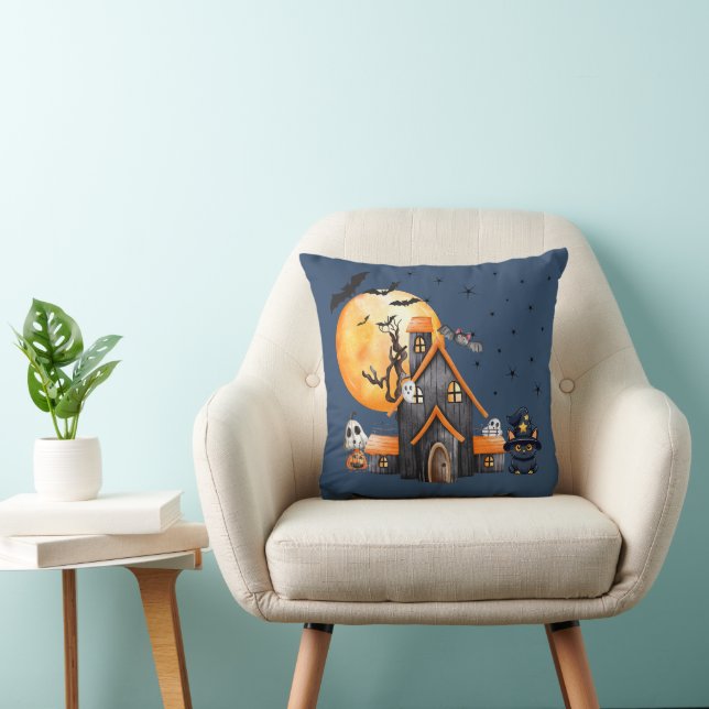 Spuk House Ghosts Full Moon Dark Blue Halloween Kissen (Stuhl )