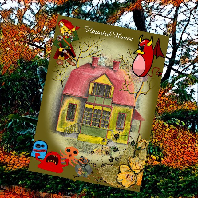 Spuk House Ghosts Halloween Whimsical Karte (Haunted House Halloween Ghosts Card)