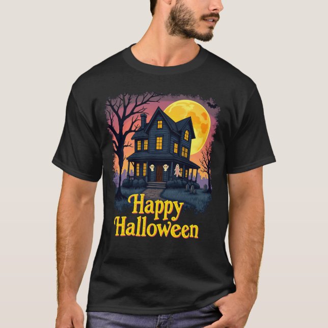 Spuk House Ghosts Happy Halloween T-Shirt (Vorderseite)