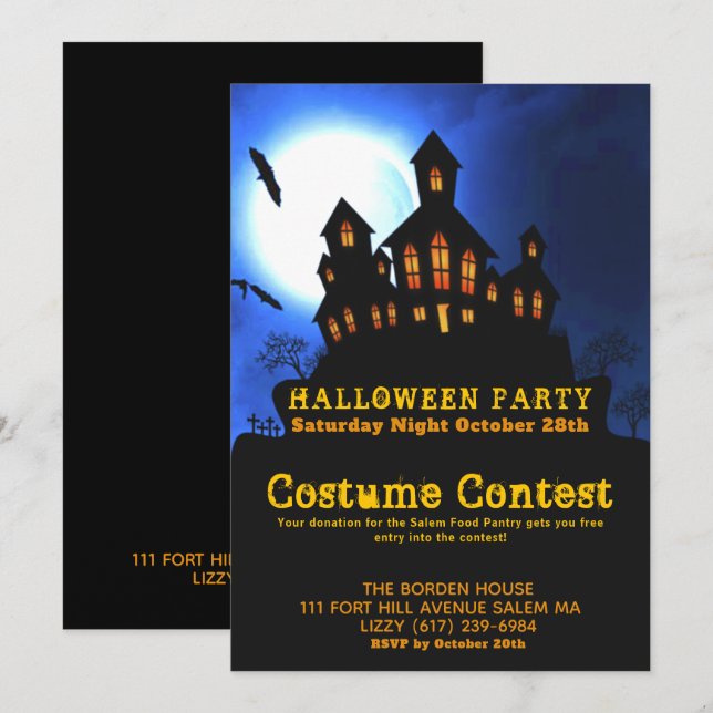 Spuk House Halloween Costume Party Einladung (Vorne/Hinten)