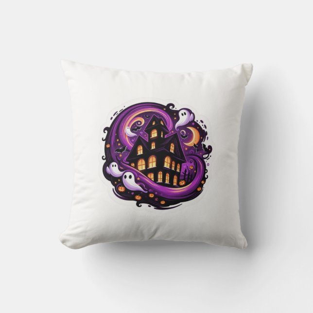 Spuk House Halloween Ghosts, Pumpkins & Bats Kissen (Vorderseite)