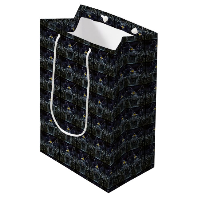 Spuk House Halloween Mittlere Geschenktüte (Vorderseite Schrägansicht)