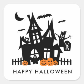 Spuk House Halloween Trick oder Treat  Quadratischer Aufkleber