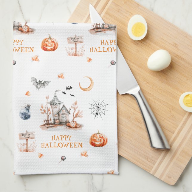 Spuk House Happy Halloween Geschirrtuch (Viertel Falte)