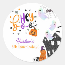 Spuk House Hey Boo Lila Halloween Geburtstag Runder Aufkleber