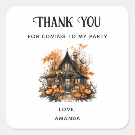 Spuk House mit Pumpkins Halloween-Party Danke Quadratischer Aufkleber