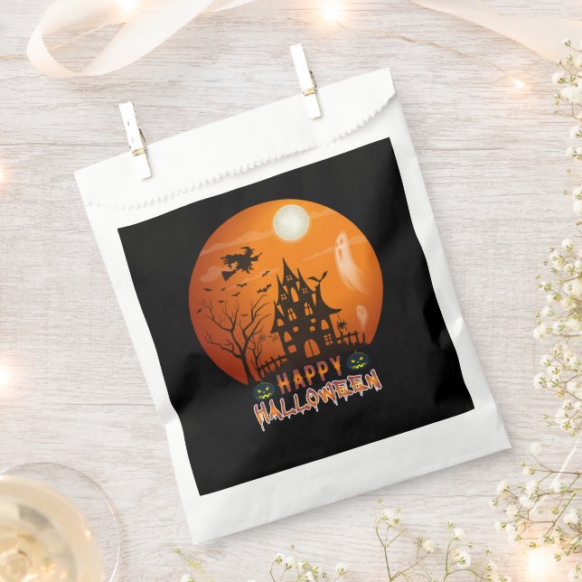 Spuk House Orange und Black Happy Halloween Geschenktütchen (Ausgeschnitten)