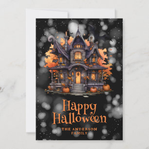 Spuk House Pumpkins Bats Halloween Card Feiertagskarte