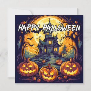 Spuk House & Pumpkins   Frohe Halloween Karte