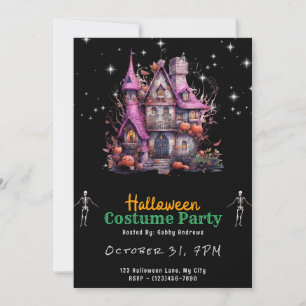 Spuk House Stars Pumpkins Black Halloween Einladung