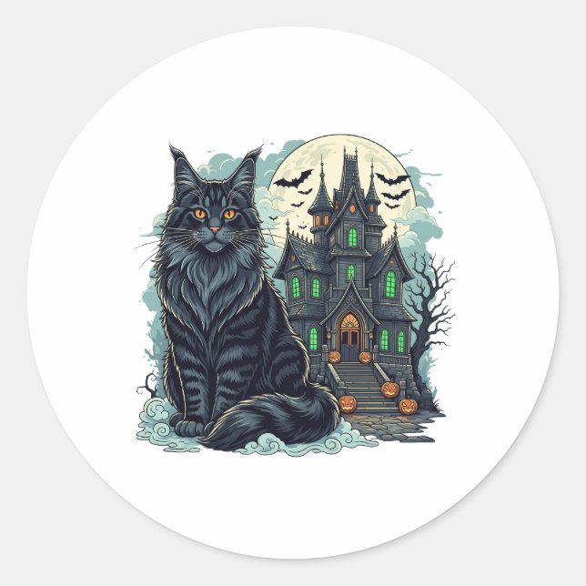 Spuk House Watcher - Maine Coon Halloween Runder Aufkleber (Vorderseite)
