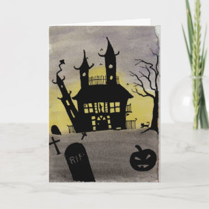 Spuk House Watercolor Halloween Card Karte