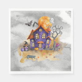 Spuk Lila Gnome House mit Ghost Bats & Cats Serviette