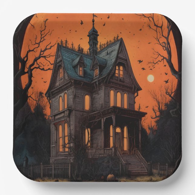 Spuk Mansion Adult Halloween-Party Pappteller (Vorderseite)