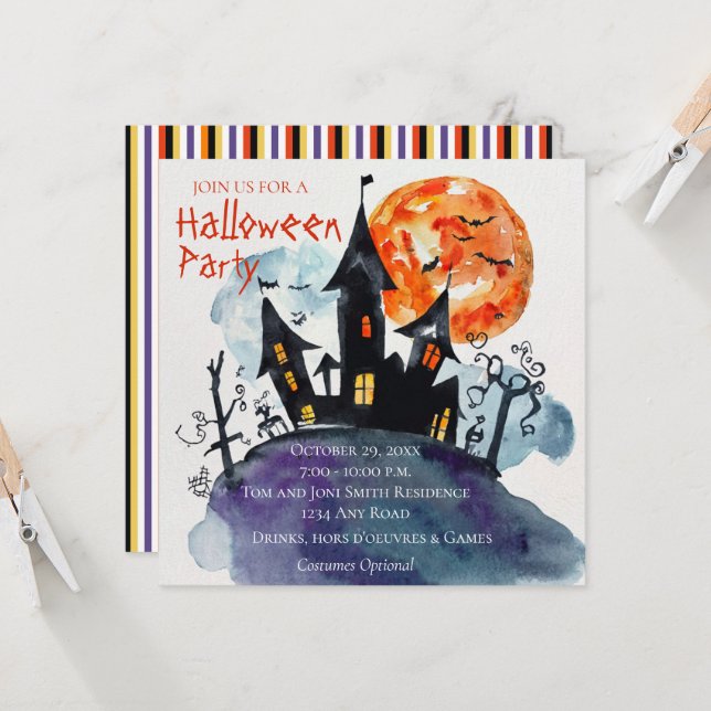 Spuk Mansion Halloween-Party Einladung (Vorderseite/Rückseite Beispiel)