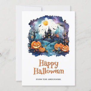 Spuk Mansion Jack O’Lantern Ghost Halloween Feiertagskarte