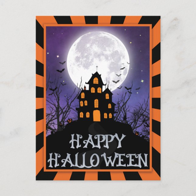 Spuk Pumkins Bats Frohe Halloween Postkarte (Vorderseite)