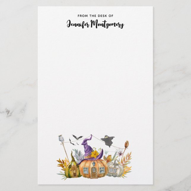 Spuk Pumpkin House mit Ghost & Bats Briefpapier (Vorderseite)