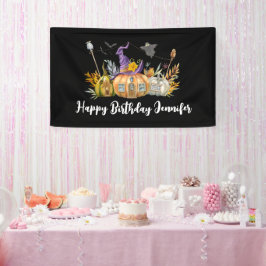 Spuk Pumpkin House mit Ghost & Bats Geburtstag Banner