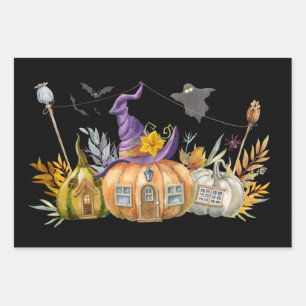 Spuk Pumpkin House mit Ghost & Bats Geschenkpapier Set