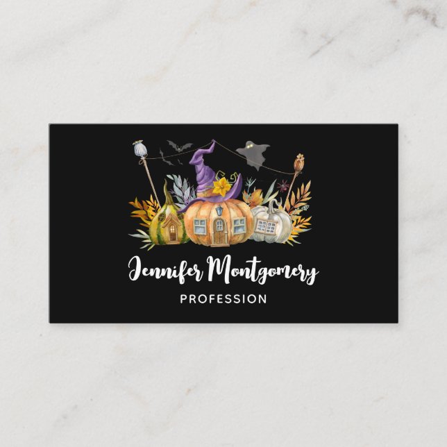 Spuk Pumpkin House mit Ghost & Bats Visitenkarte (Vorderseite)
