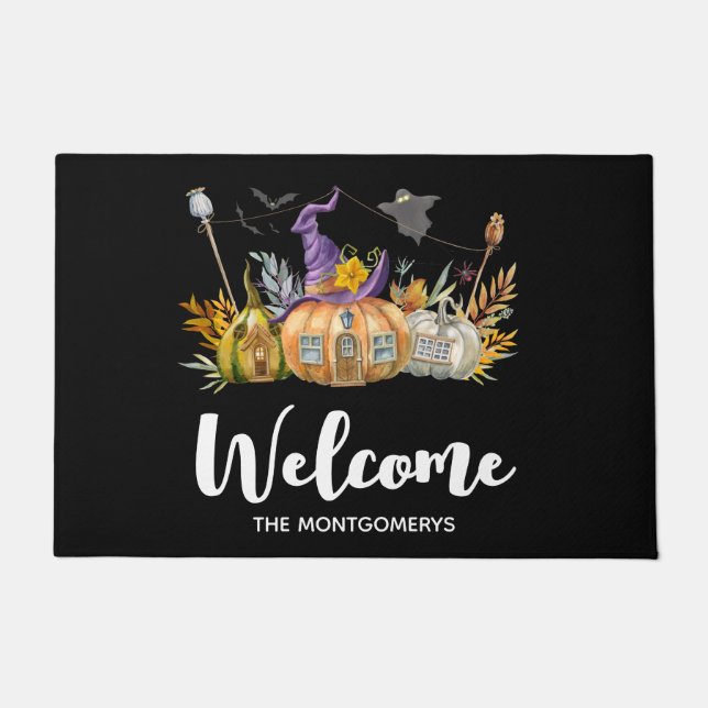 Spuk Pumpkin House mit Ghost & Bats Willkommen Fußmatte (Vorderseite)