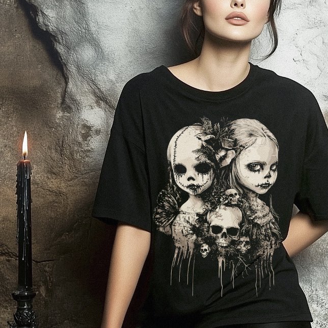 Spuk Puppenschwärme Schmetterlinge T-Shirt (Haunted Dollcore Dolls Skulls Butterflies T-Shirt)