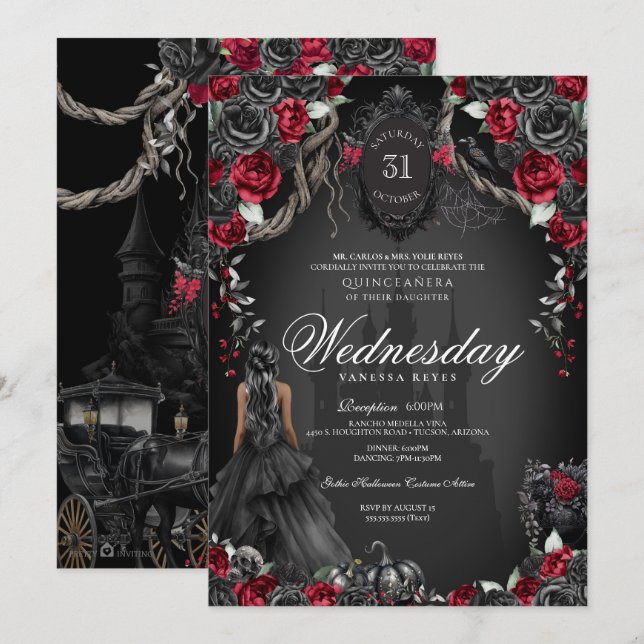 Spuk Quinceanera Halloween Gotische Prinzessin Einladung (Vorne/Hinten)