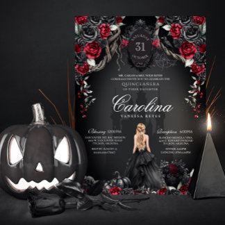 Spuk Quinceanera, rot und schwarz-gotisch Einladung