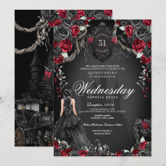Spuk Quinceanera Schwarze Rose Rotes Halloween Einladung