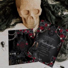 Spuk Quinceanera Schwarze Rose Rotes Halloween Einladung