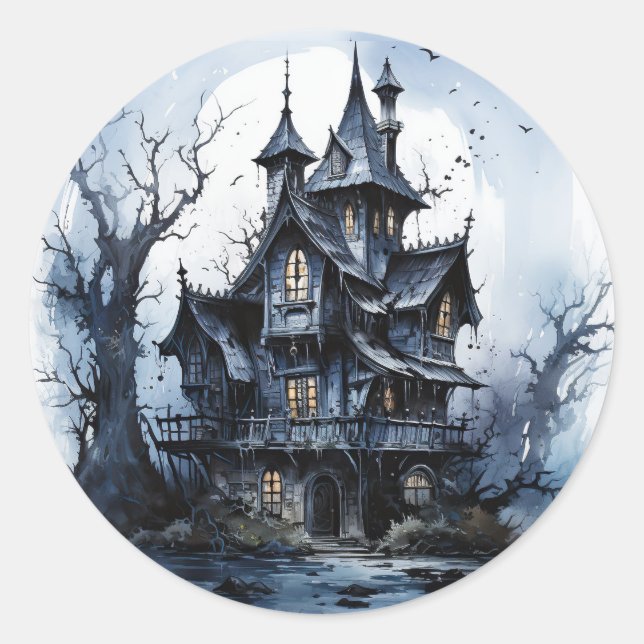 Spuk Schloss Halloween Runder Aufkleber (Vorderseite)
