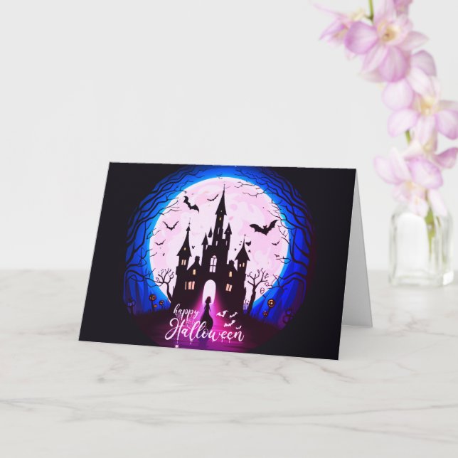 Spuk Schloss Happy Halloween Creepy Karte (Orchidee)