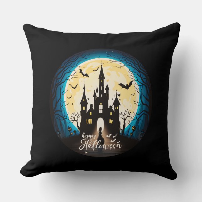 Spuk Schloss Happy Halloween Creepy Kissen (Vorderseite)