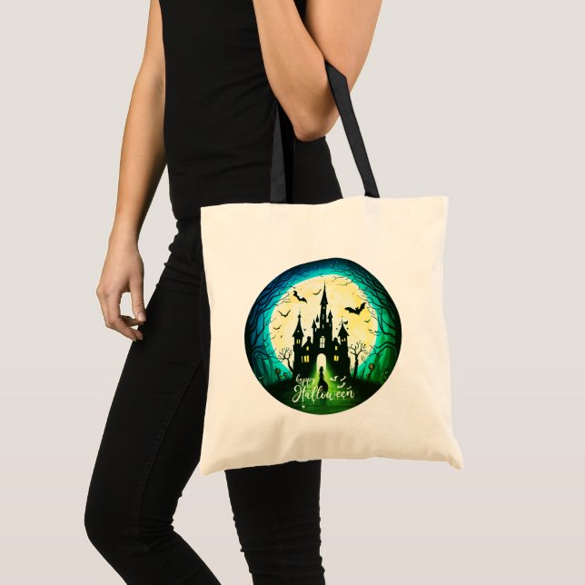 Spuk Schloss Happy Halloween Creepy Tragetasche (Vorderseite (Produkt))