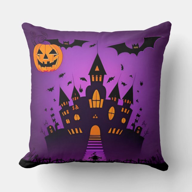 Spuk Schloss mit Pumpkins Fledermäuse Kissen (Vorderseite)