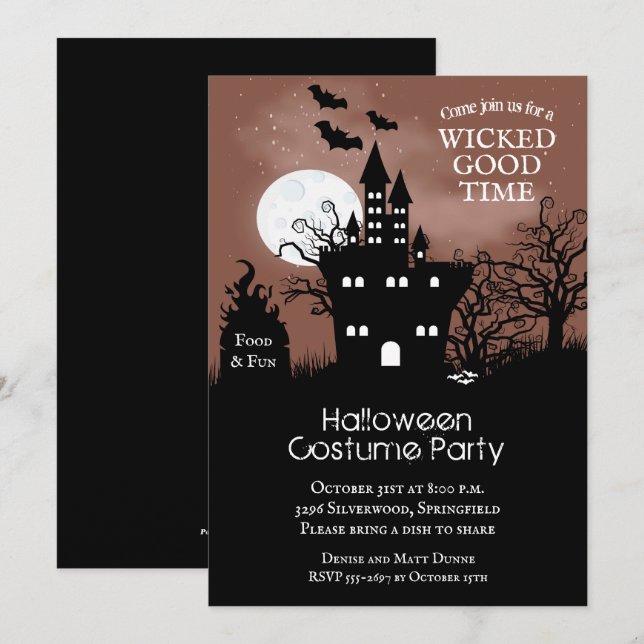 Spuk Schloss Spooky Night Sky Halloween Einladunge (Vorne/Hinten)