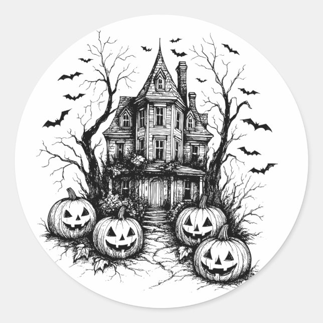 Spuk Schwarz-Weiß-Halloween Runder Aufkleber (Vorderseite)