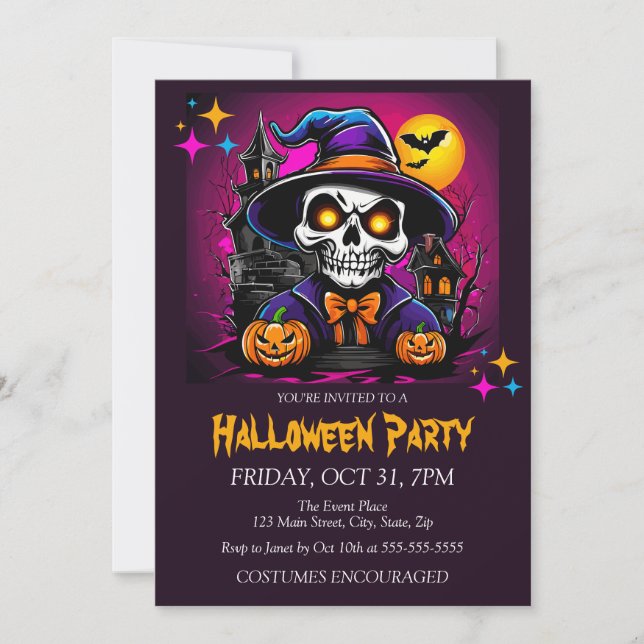 Spuk Skelettkostüm-Halloween-Party Einladung (Vorderseite)