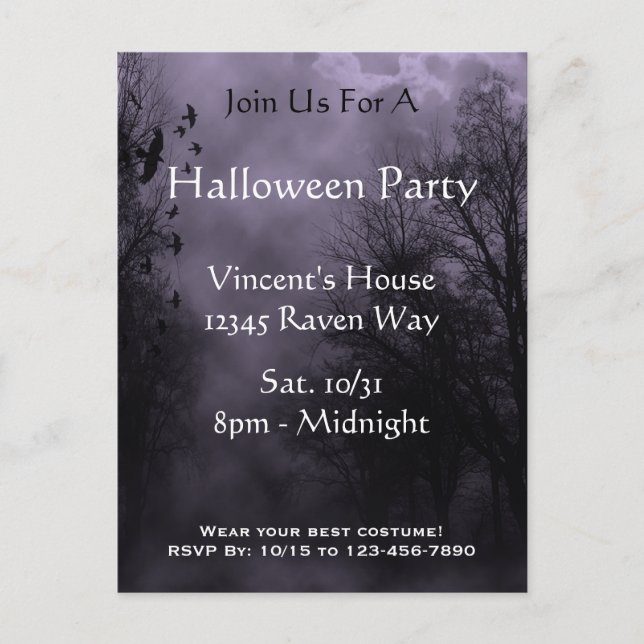 Spuk Sky Lila Mist Halloween-Party Postkarte (Vorderseite)